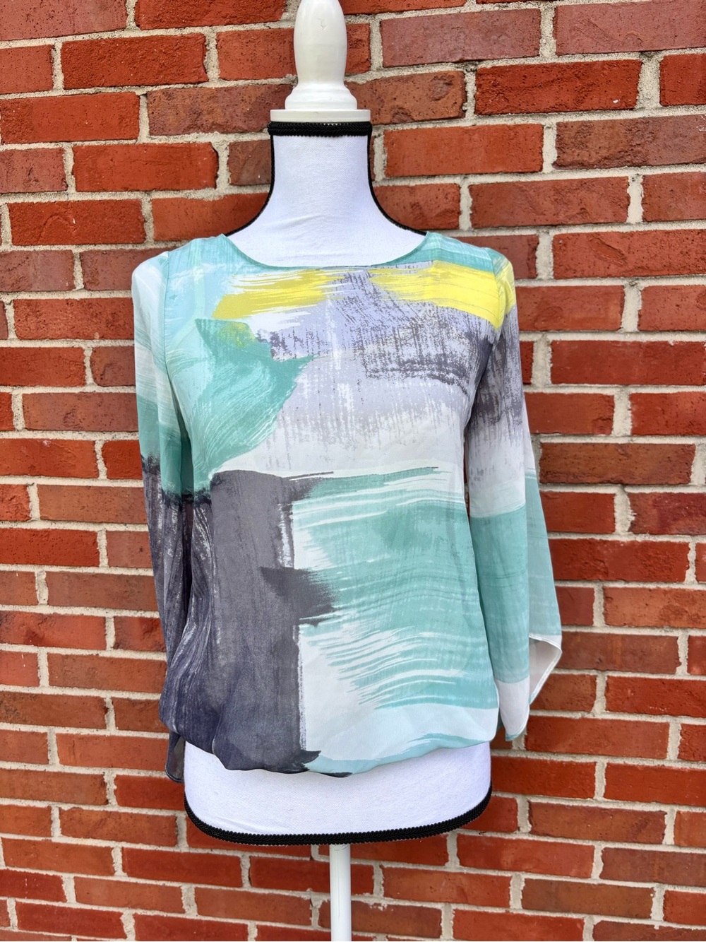 Alfani Abstract Brushstroke Print Lightweight Blouson Hem Blouse Petite Small